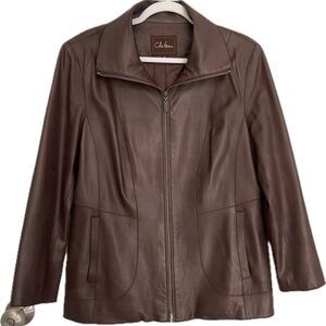 Cole Haan Women's Dark Brown Genuine Lambskin Leather Wing Collar Jacket